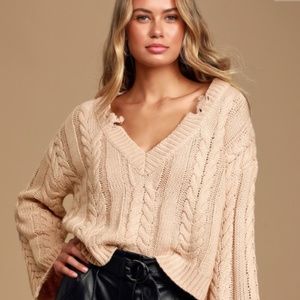 Amilia Blush Cable Knit Distressed Sweater (NWOT)
